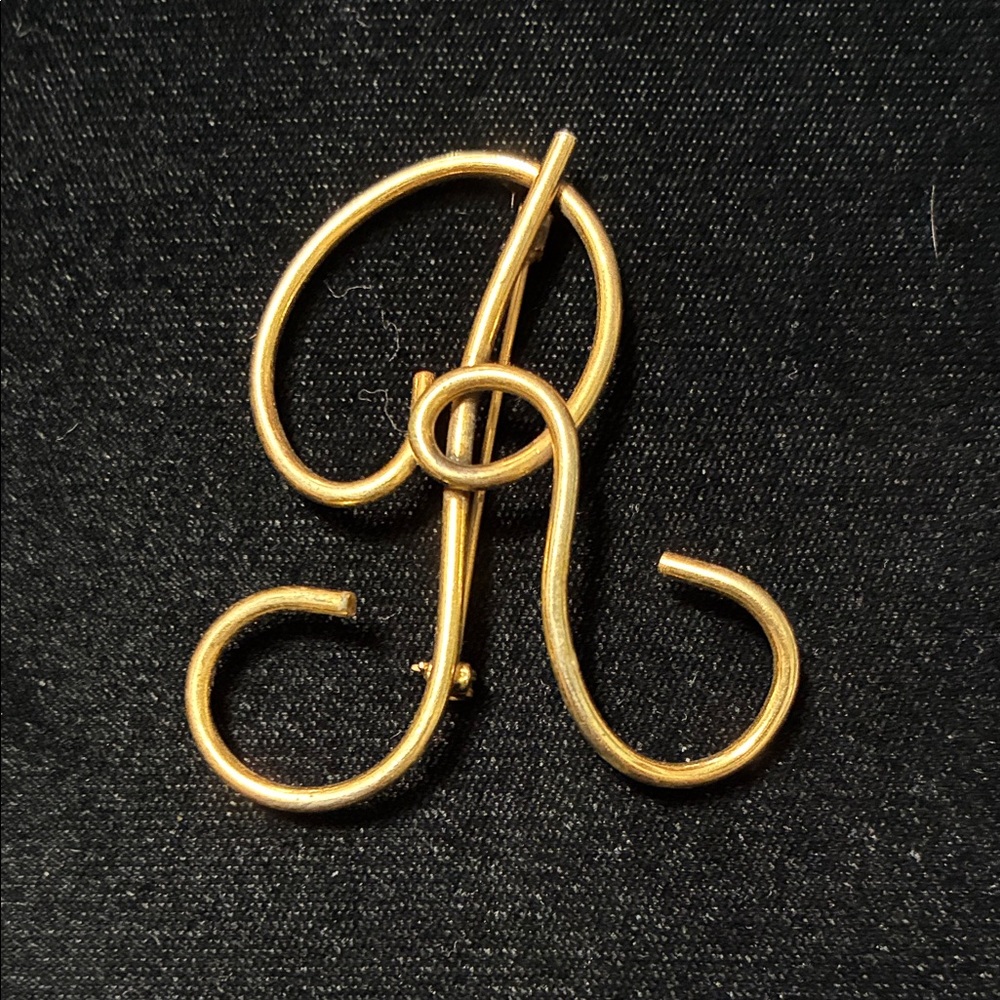 Vintage large Gold letter R Monogram Brooch